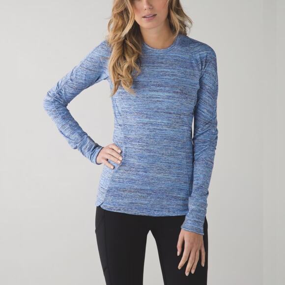 Lululemon Runderful Long Sleeve Space Dye Camo Caspian Blue Size 10 - Picture 1 of 5